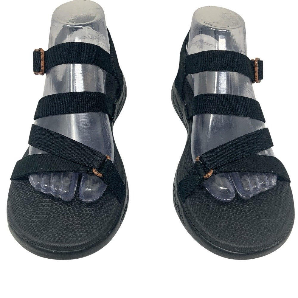 Skechers Sandals Black Slip On Strappy Stretch Yoga Mat Lightweight Womens 9